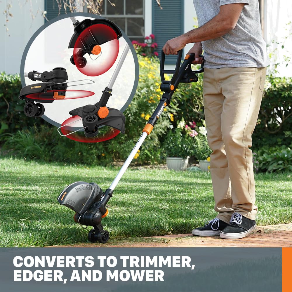 WORX 20V 3-in-1 Cordless Edger side view showing pivot head