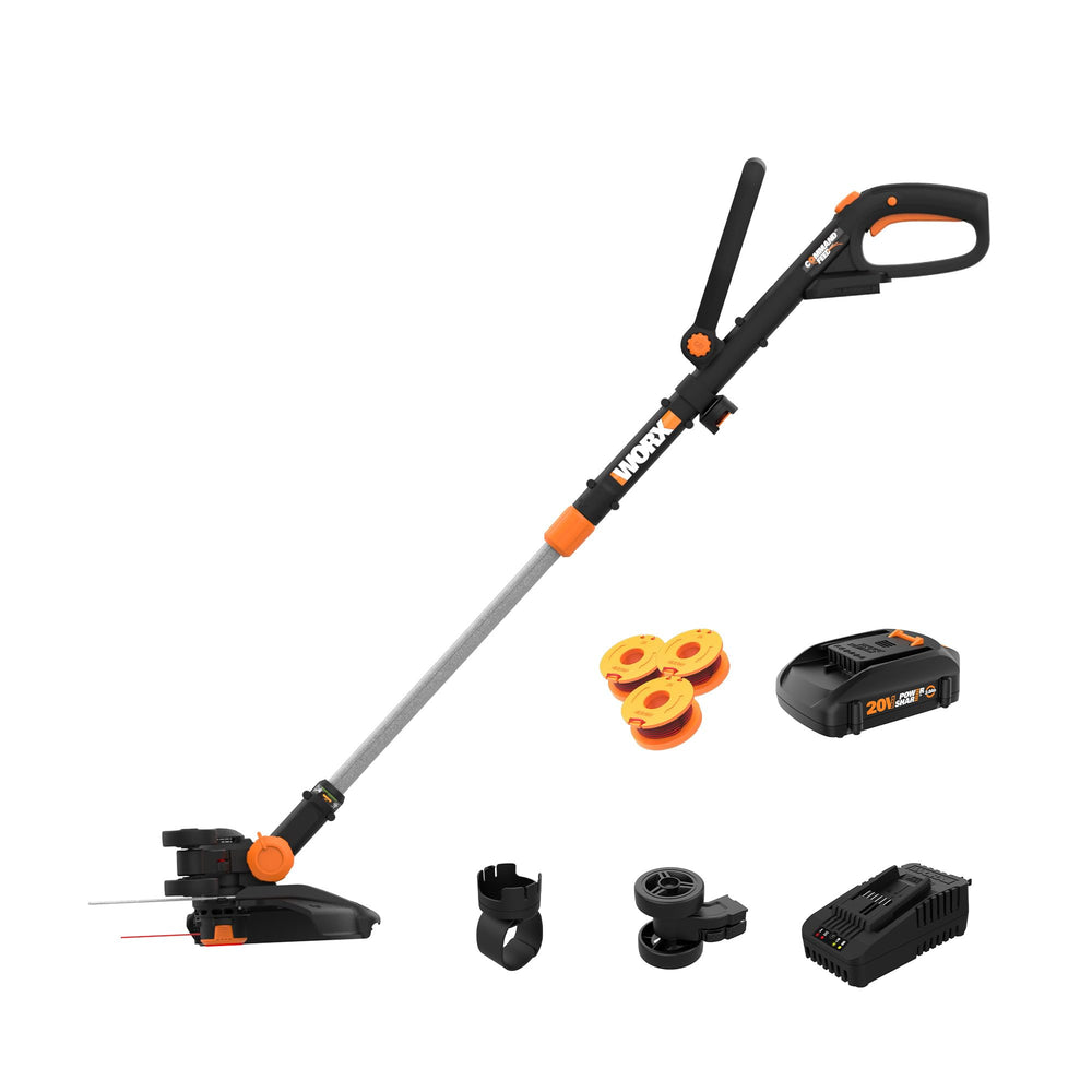 WORX 20V 3-in-1 Cordless Trimmer front view with battery