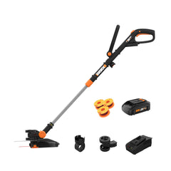 WORX 20V 3-in-1 Cordless Trimmer front view with battery