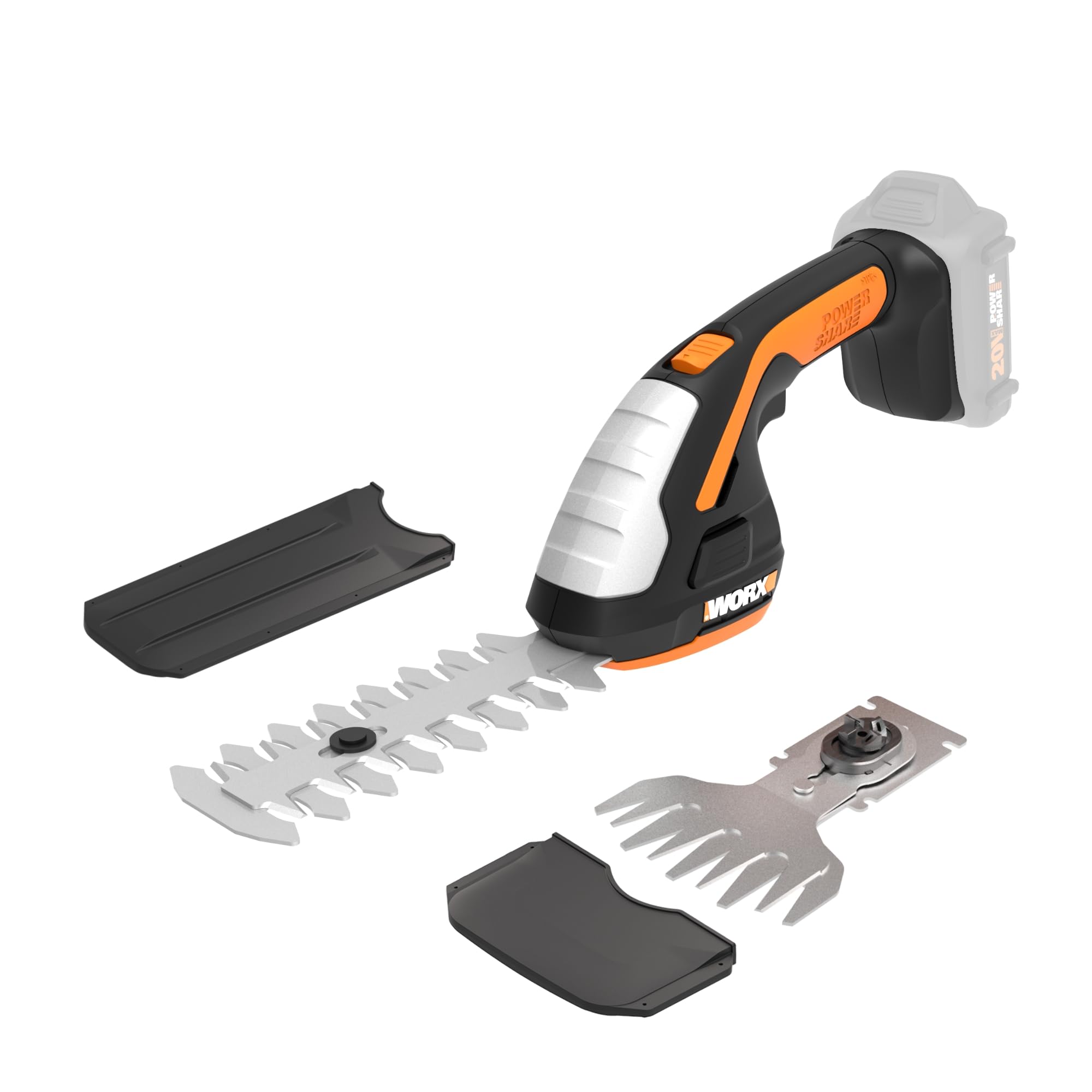 WORX 20V Grass Shear and Shrub Trimmer front view with blades