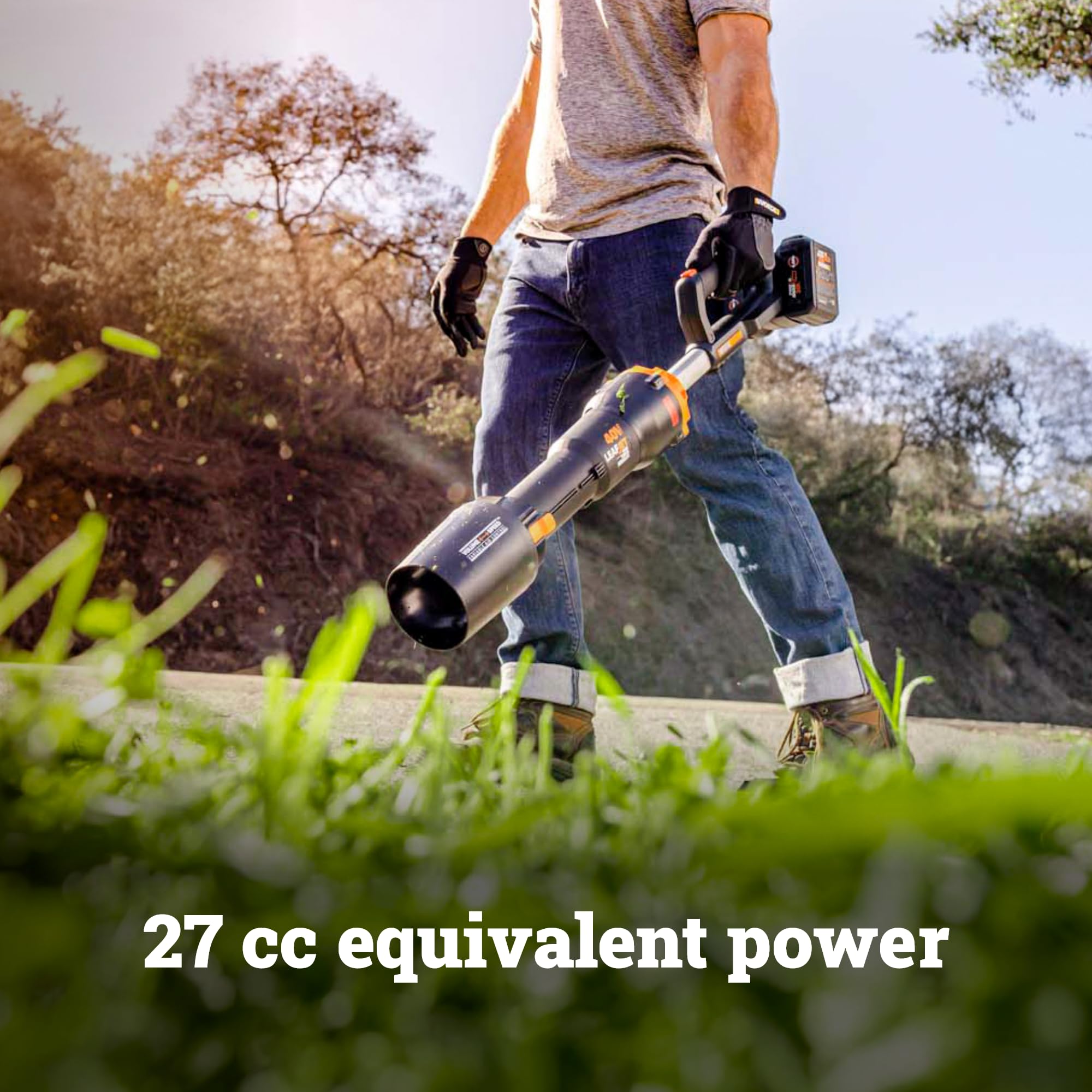 WORX 40V Cordless Leaf Blower showing included PowerShare Pro batteries
