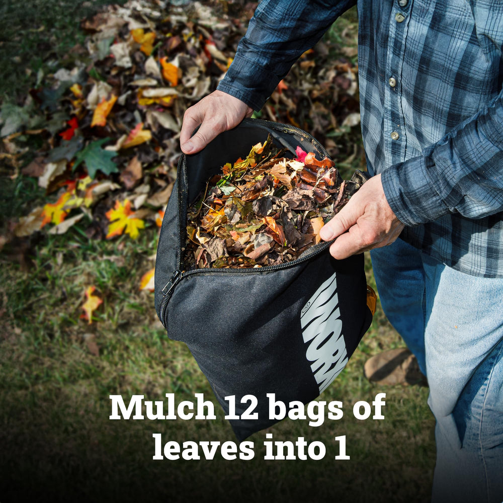 WORX 40V leaf blower in use blowing leaves