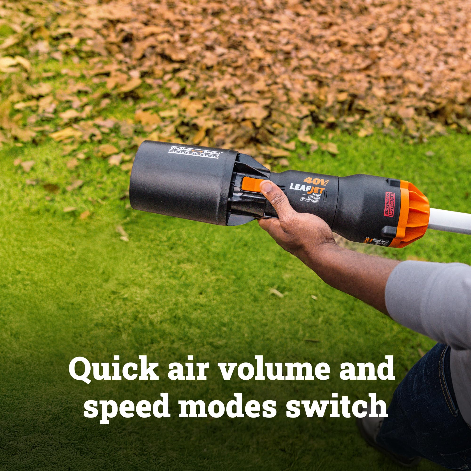WORX 40V Leaf Blower showing lightweight design and comfort grip