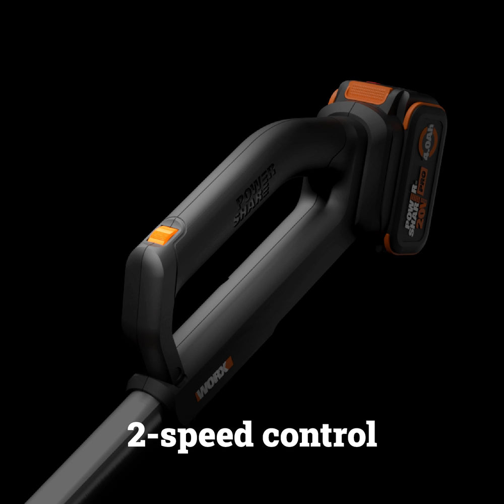 WORX Cordless Leaf Blower WG543 displayed on patio with leaves
