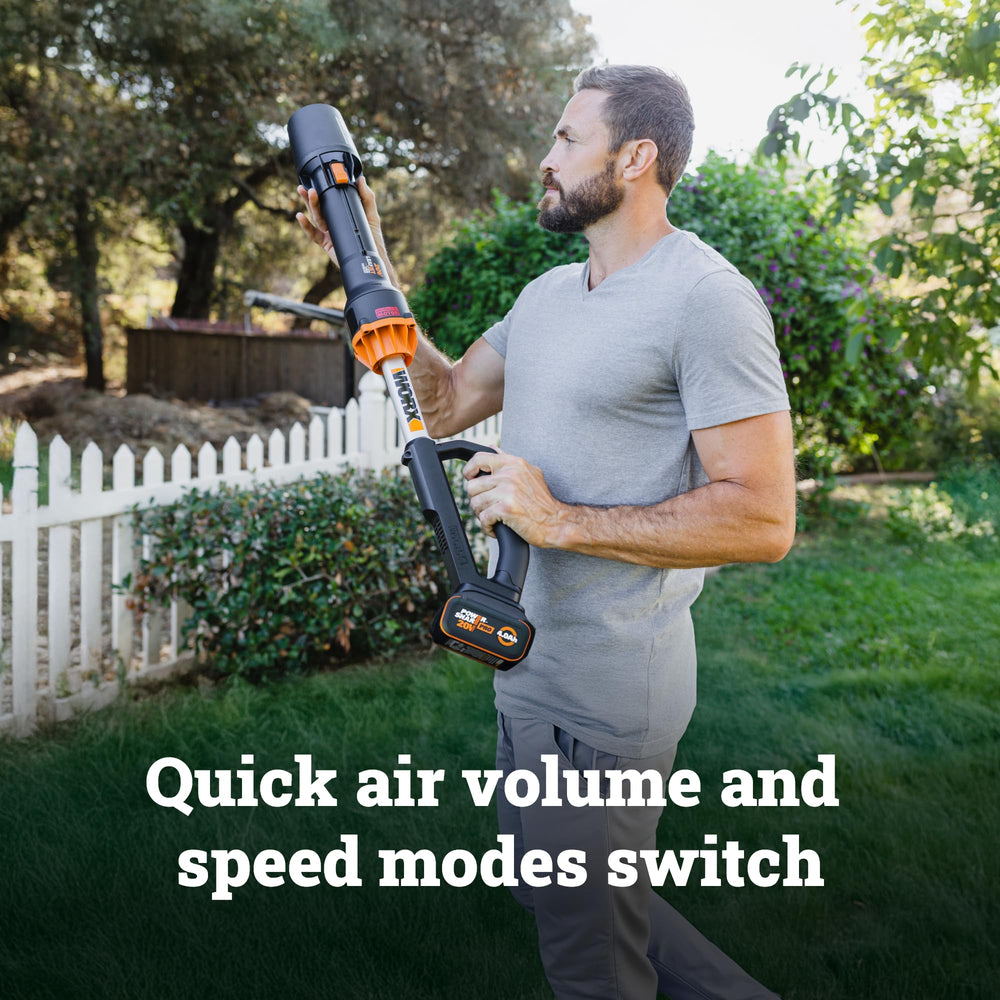 WORX Cordless Leaf Blower WG543 in action clearing leaves