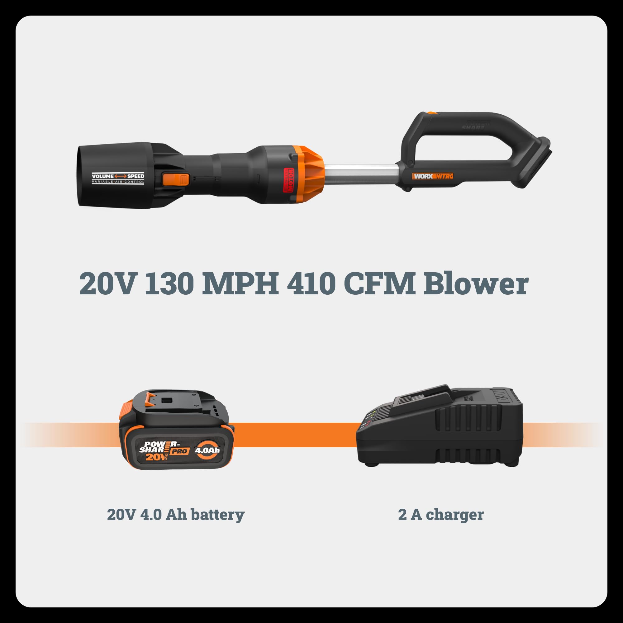 WORX Cordless Leaf Blower WG543 in black and orange colour scheme