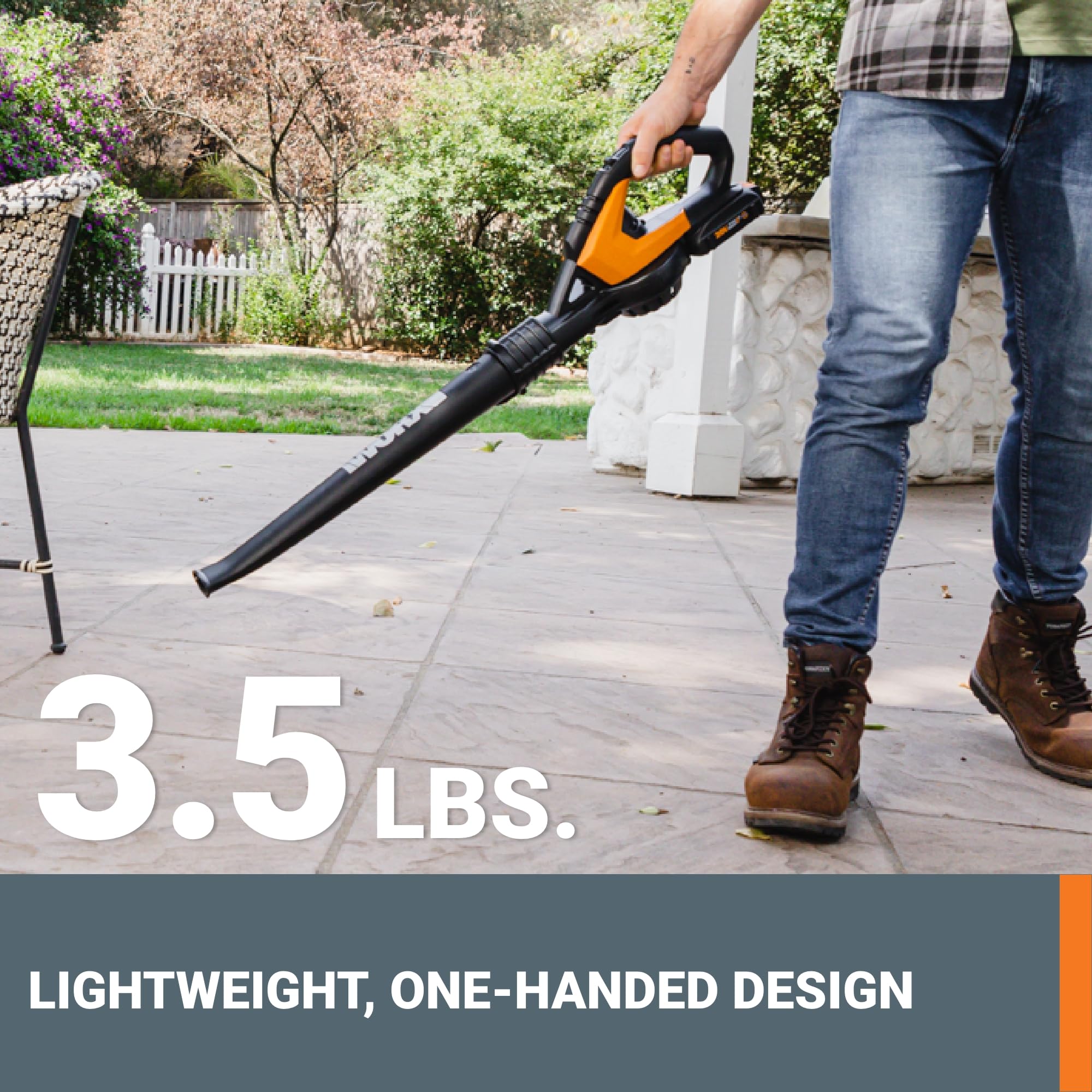 WORX leaf blower in black and orange color scheme