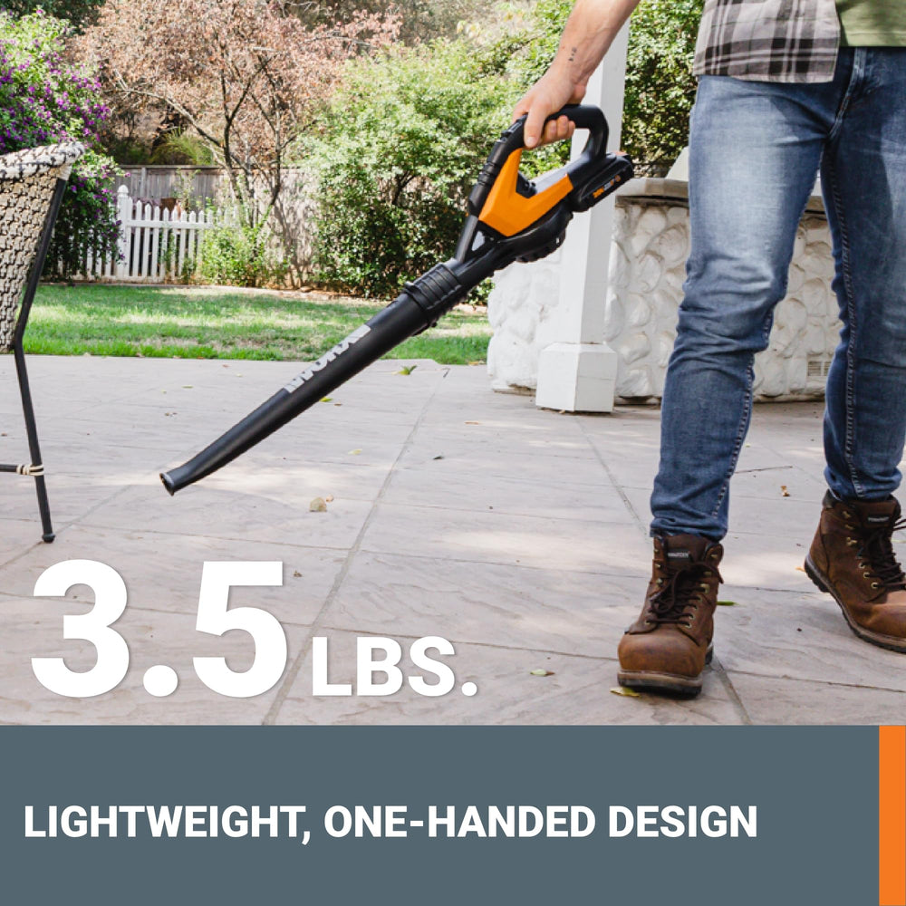 WORX leaf blower in black and orange color scheme