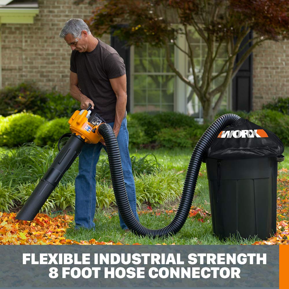 WORX Leaf Collection System in use with a leaf blower