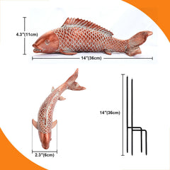 Wosuine Koi Fish Garden Statue in bronze colour, side view