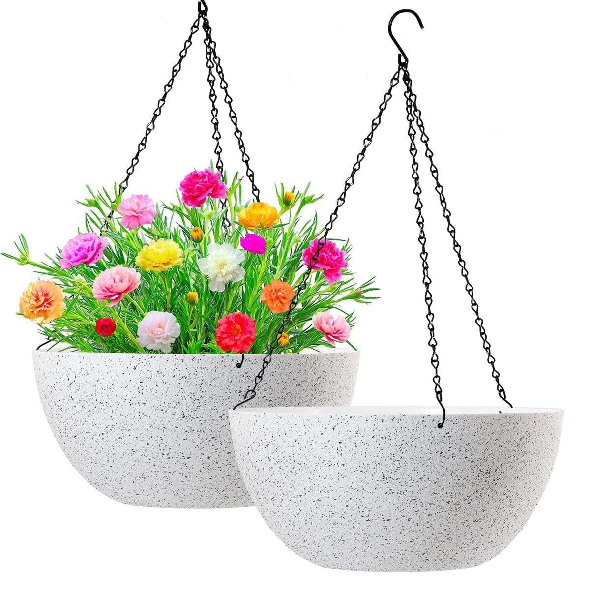 WOUSIWER 13 inch hanging planter front view, white speckles