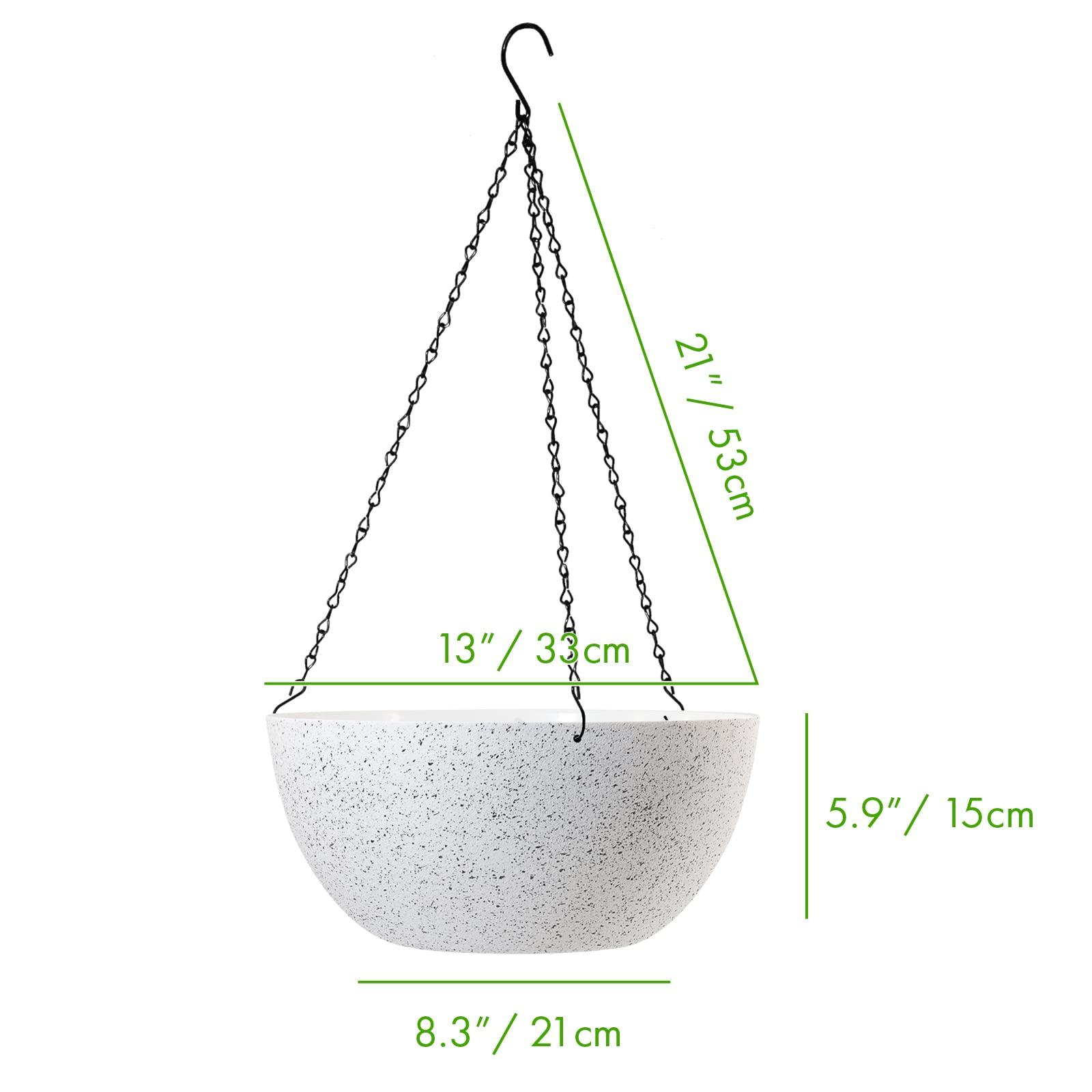 WOUSIWER 13 inch hanging planter with chain, side view