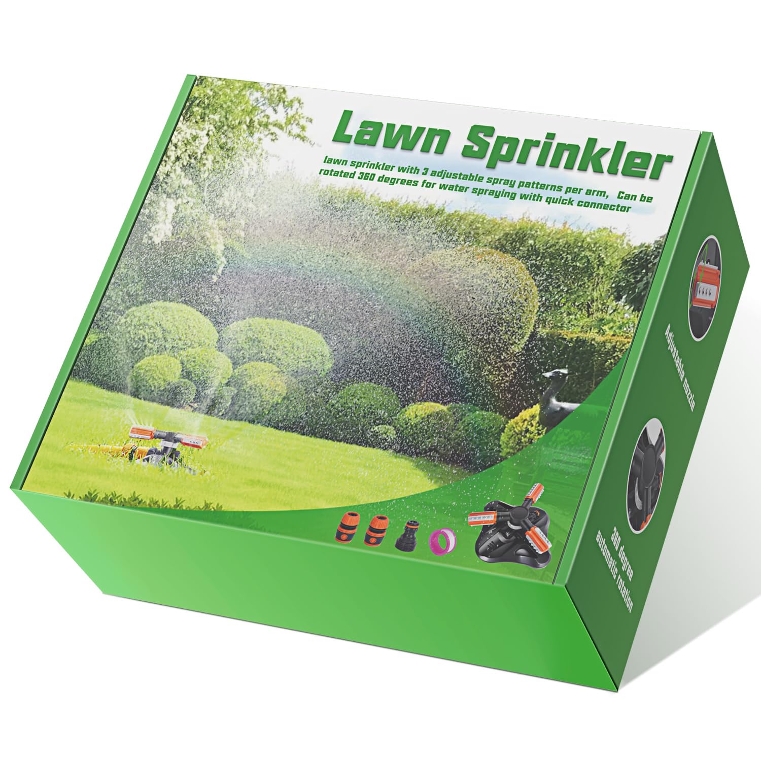 WOVUU Garden Sprinkler side view showing spray pattern