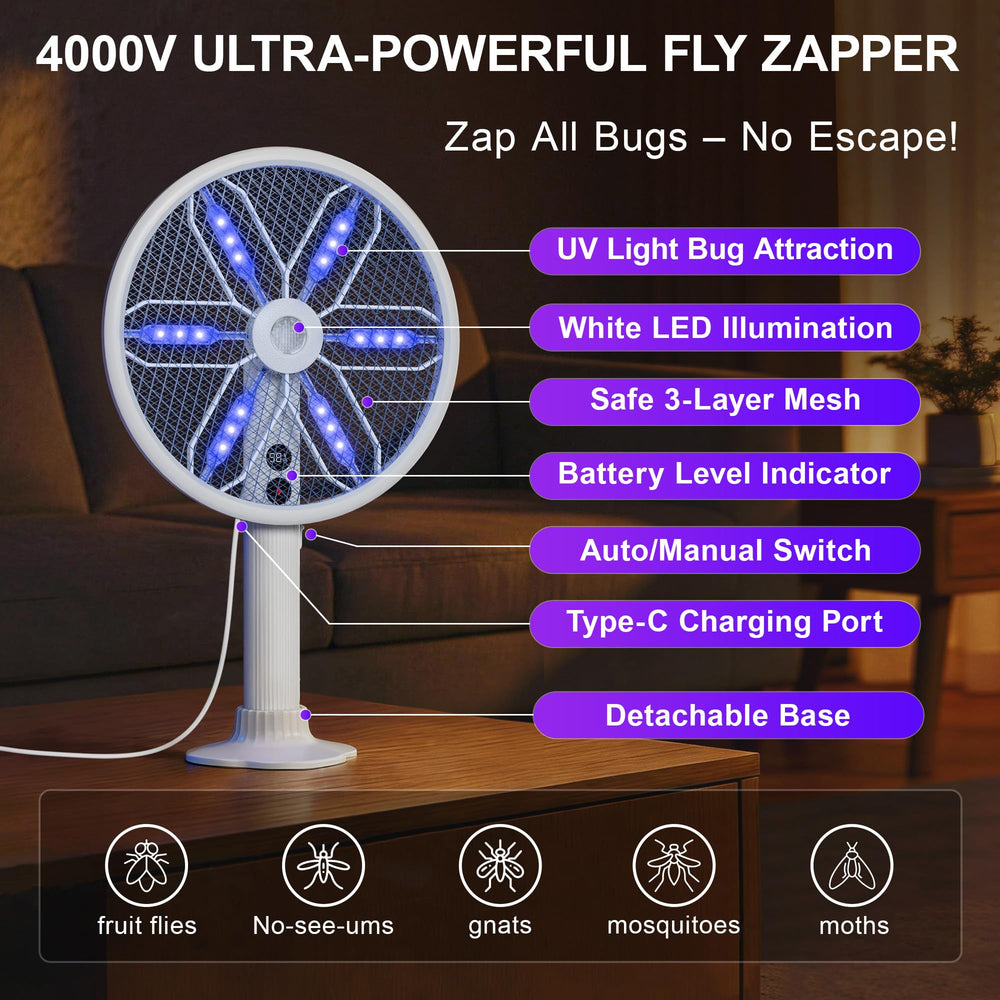 WowCatch Electric Fly Swatter showing rechargeable battery