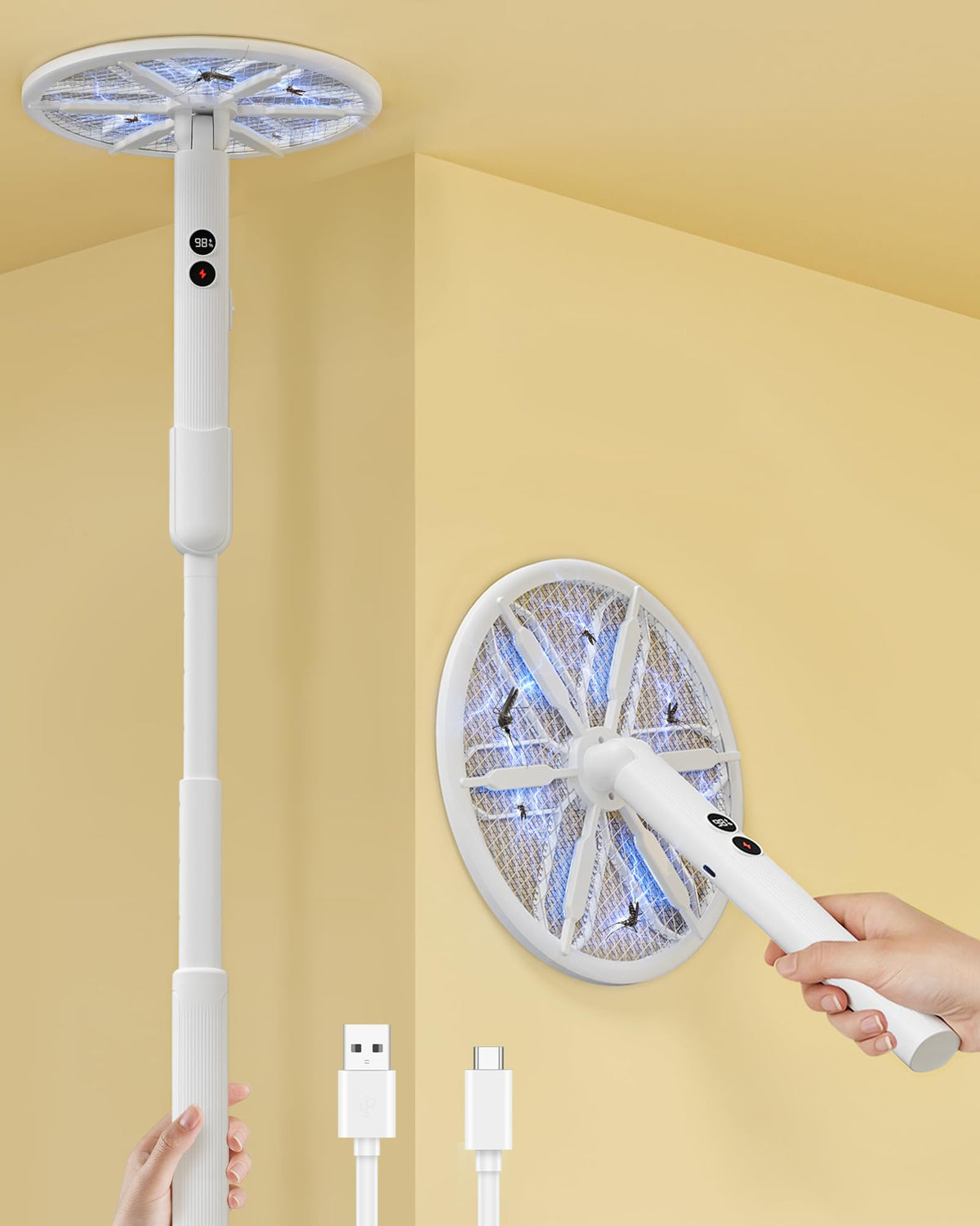 WowCatch Electric Fly Swatter with telescopic handle extended