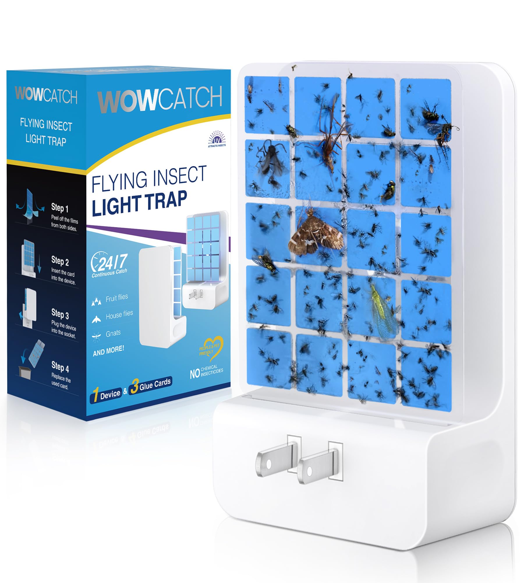 WowCatch Indoor Fly Trap front view with 5-way UV light