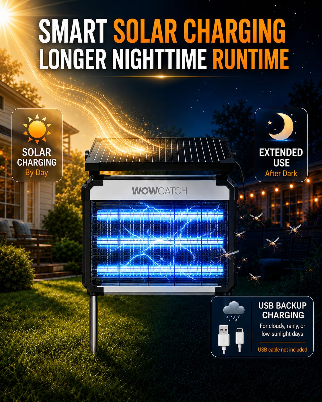 WowCatch Solar Bug Zapper in garden setup