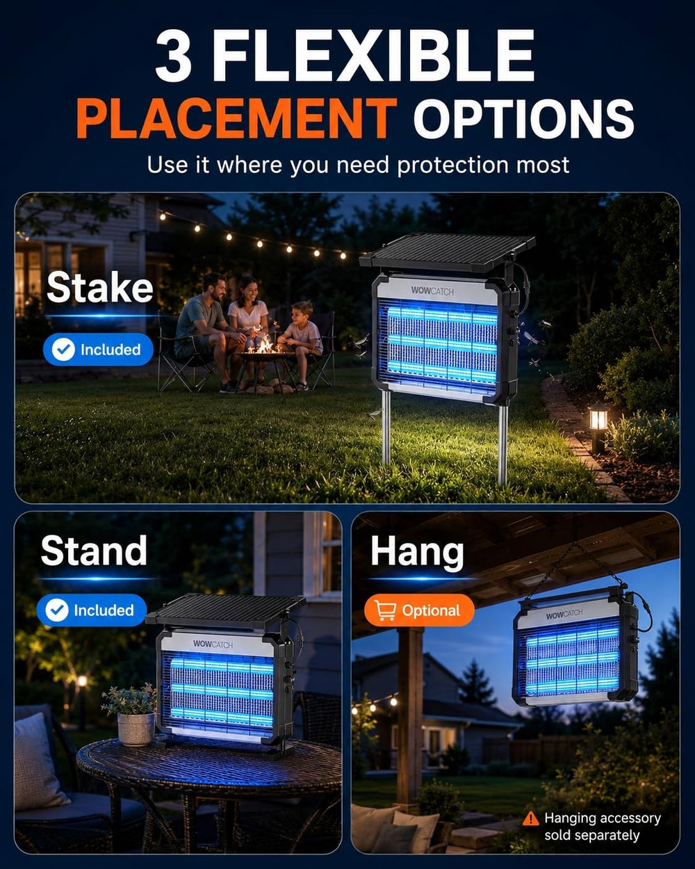 WowCatch Solar Bug Zapper showcasing USB charging port