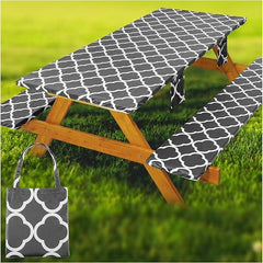 Wrakus fitted picnic table cover set with gray line flower design