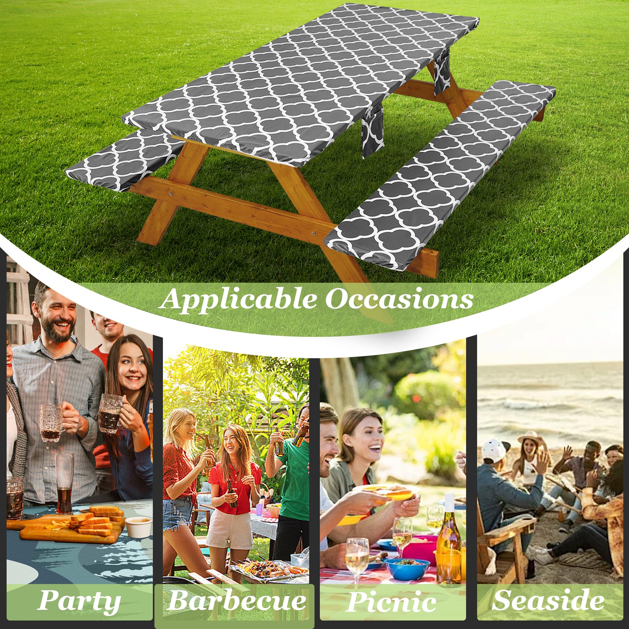 Wrakus picnic table cover set laid out on a table outdoors