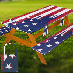 Wrakus Picnic Table Cover Set with red and blue flags design