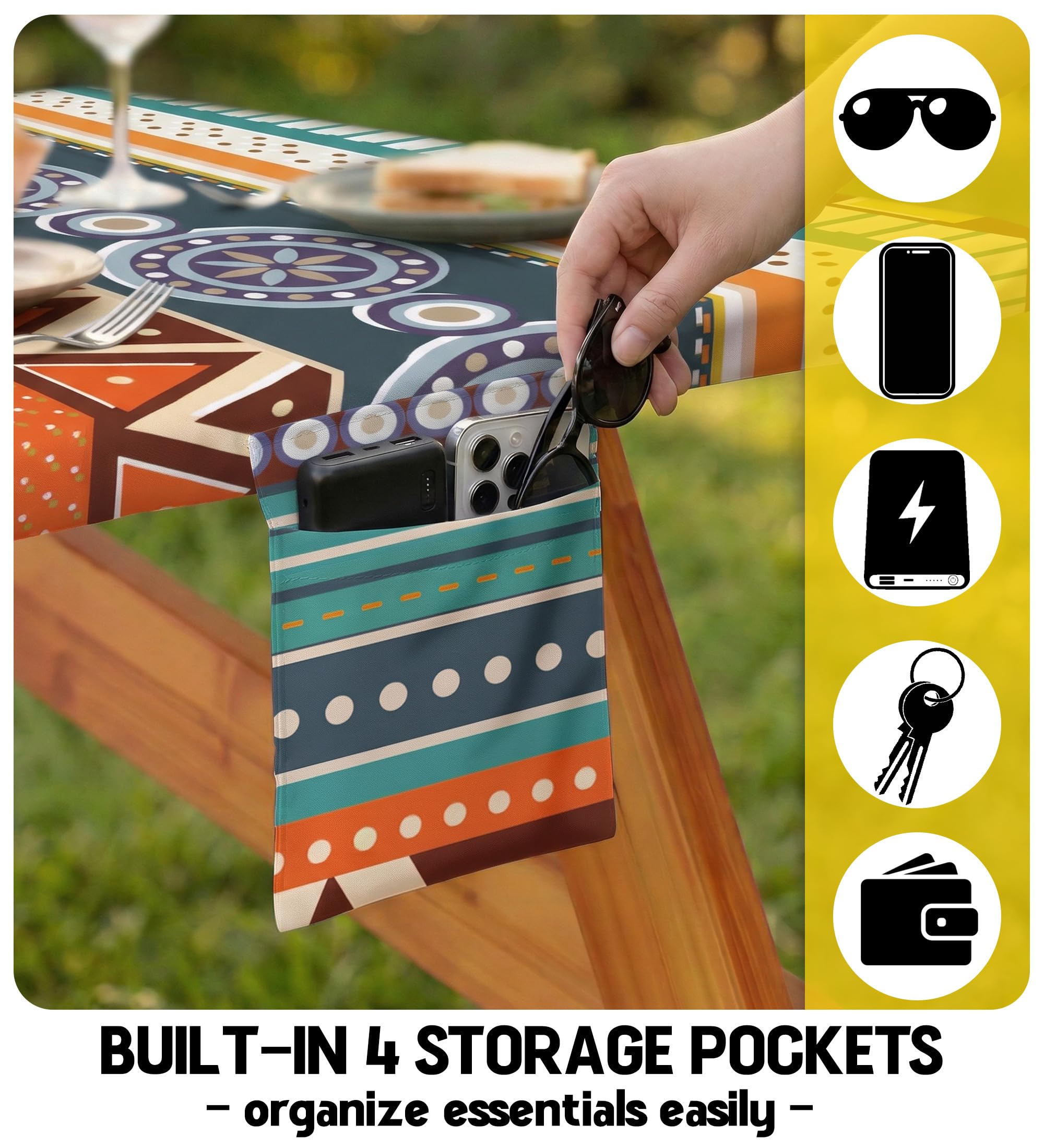 Wrakus Picnic Table Cover showing oilproof and waterproof material