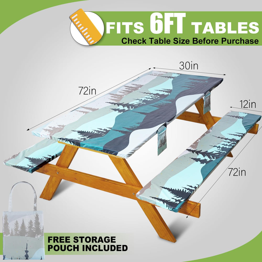 Wrakus table cover and bench covers laid out for picnic