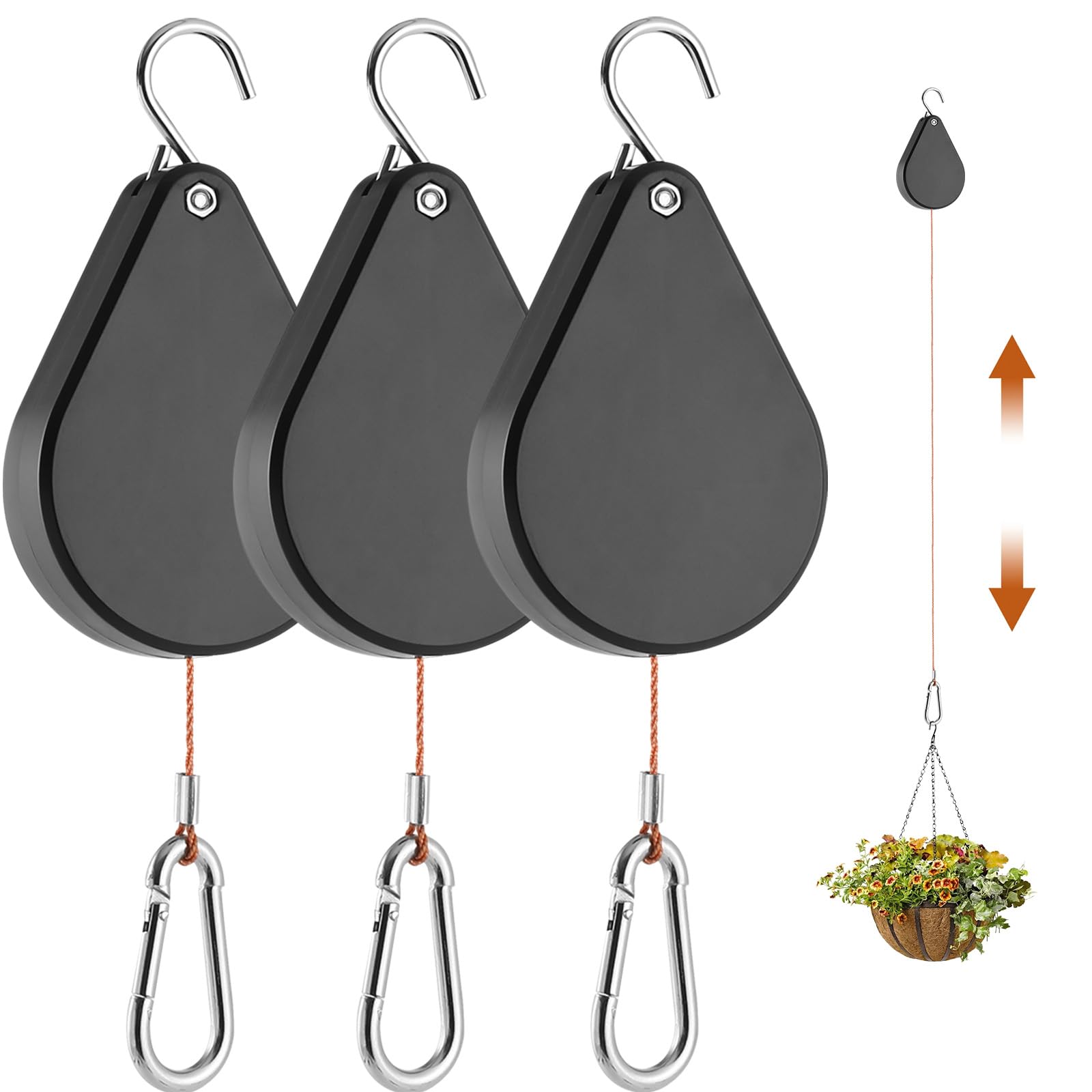 WROSWT Retractable Plant Hanger Set, black, front view