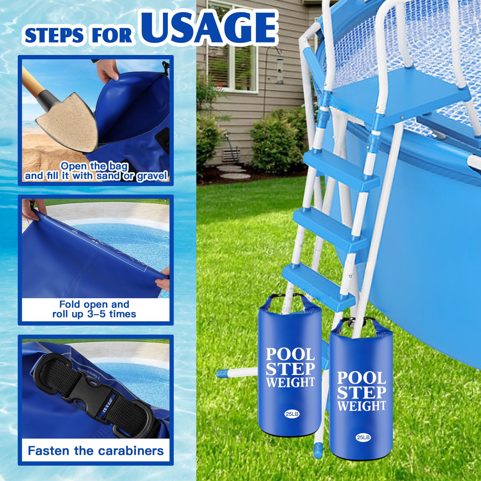 WSFSLJWDW pool step weights in use on an above-ground pool