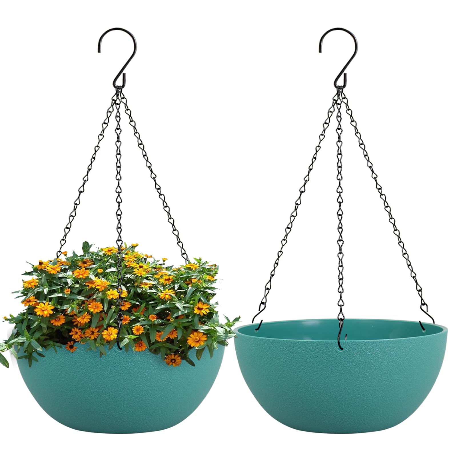 WSMKSZ 10-inch blue-green hanging planter front view with chain