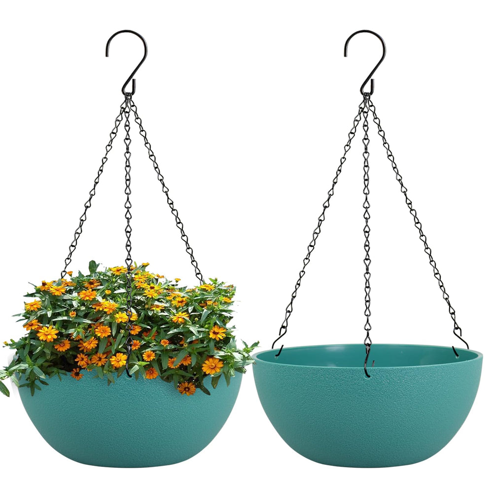 WSMKSZ 10-inch blue-green hanging planter front view with chain
