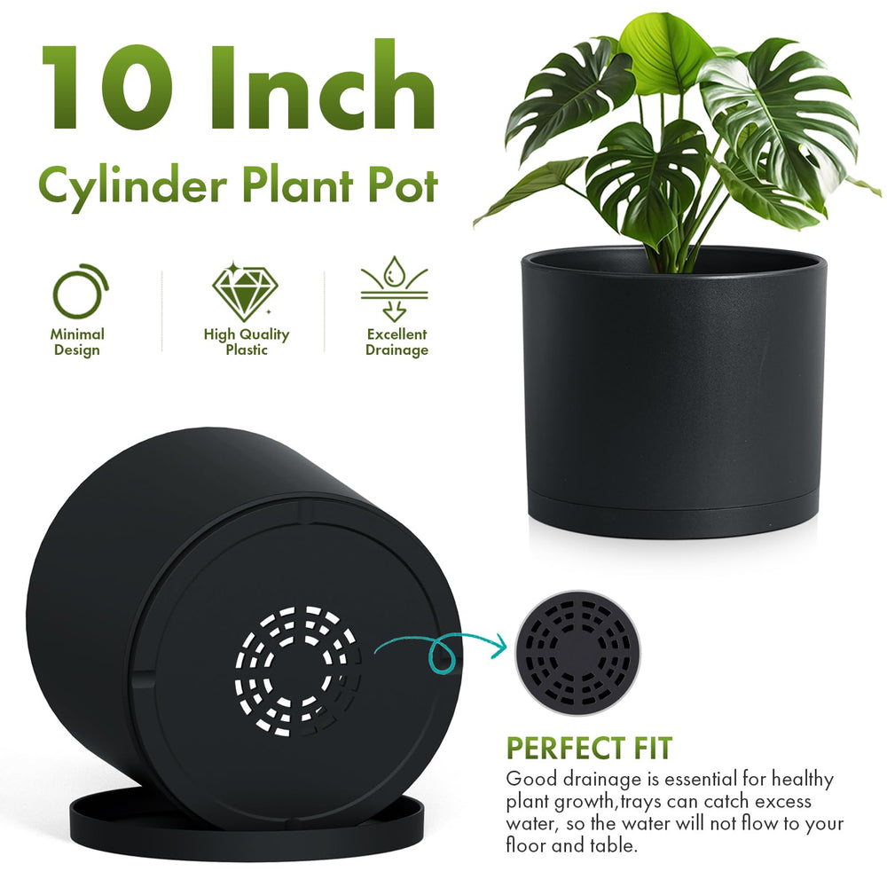 WSMKSZ 10 Inch Round Black Plastic Plant Pot outdoors on patio