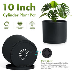 WSMKSZ 10 Inch Round Black Plastic Plant Pot outdoors on patio