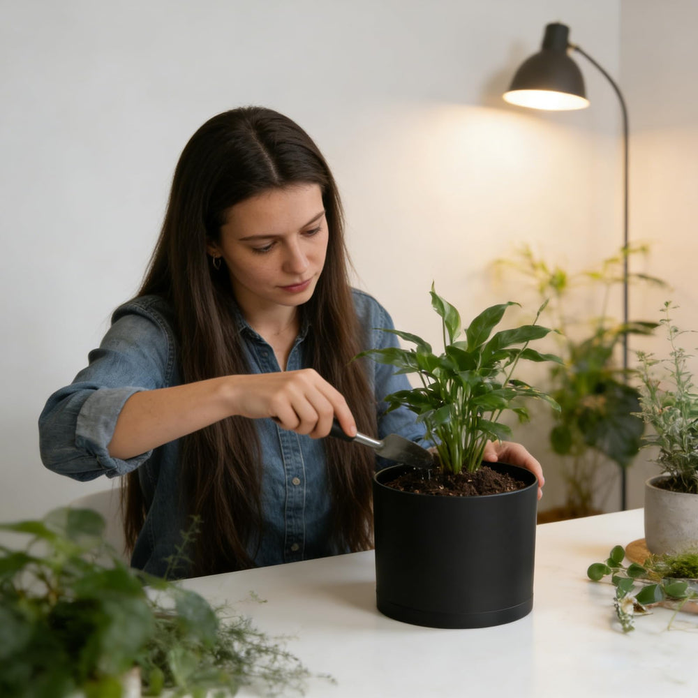WSMKSZ 10 Inch Round Black Plastic Plant Pot showcasing its matte finish