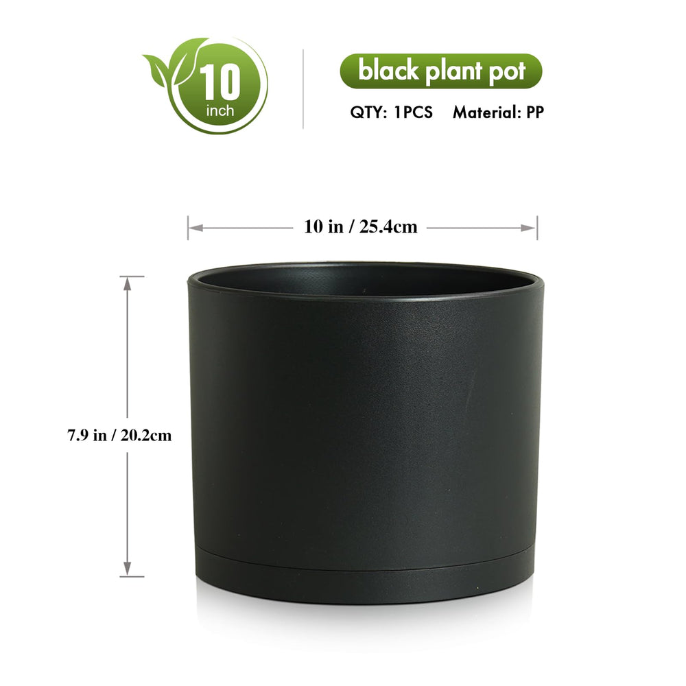 WSMKSZ 10 Inch Round Black Plastic Plant Pot with indoor plants