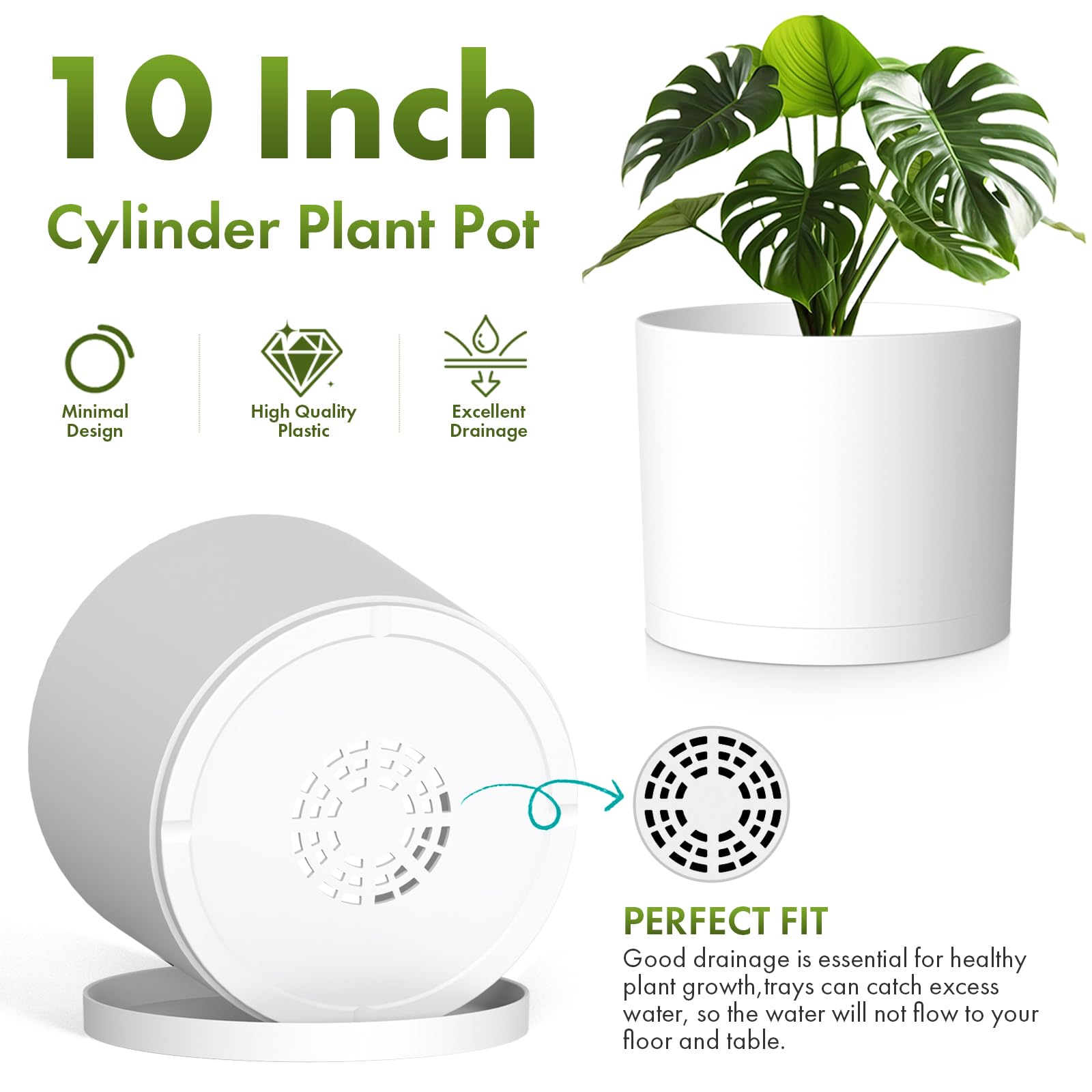 WSMKSZ 10 inch round plastic plant pot in a modern home setting