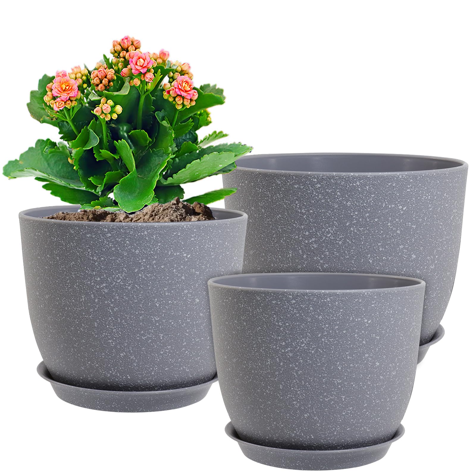 WSMKSZ 10 inch speckled grey plant pot front view