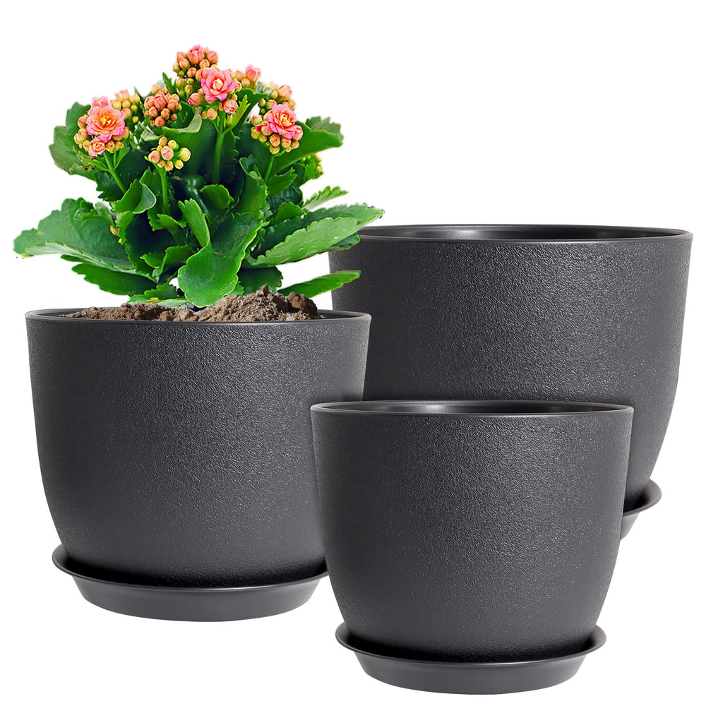 WSMKSZ 12 inch black flower pot with drainage tray