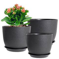WSMKSZ 12 inch black flower pot with drainage tray