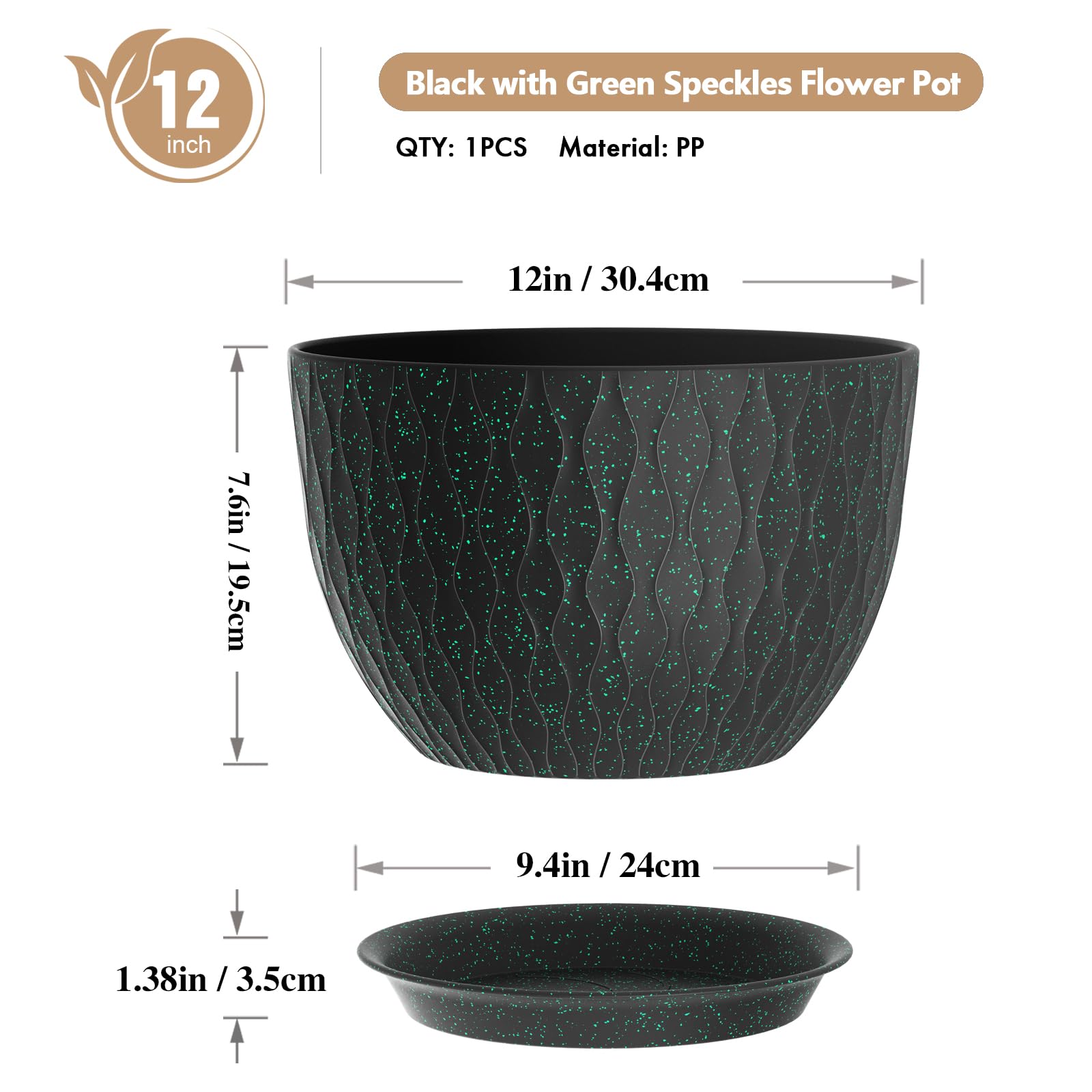 WSMKSZ 12 inch flower pot with drainage holes and tray