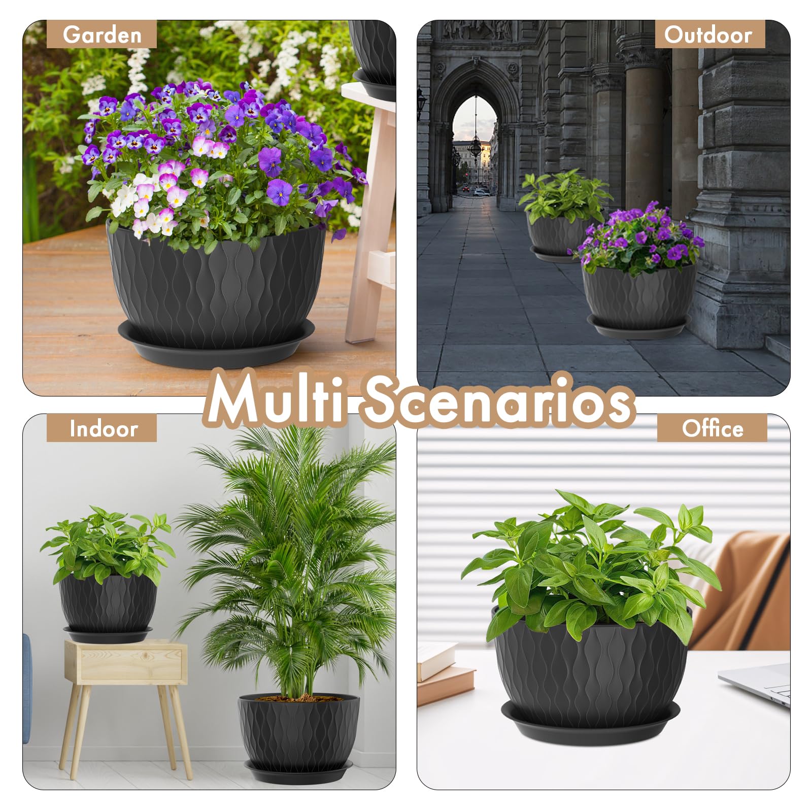 WSMKSZ 12 Inch plant pot in garden setting with flowers