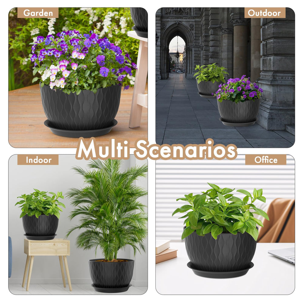 WSMKSZ 12 Inch plant pot in garden setting with flowers