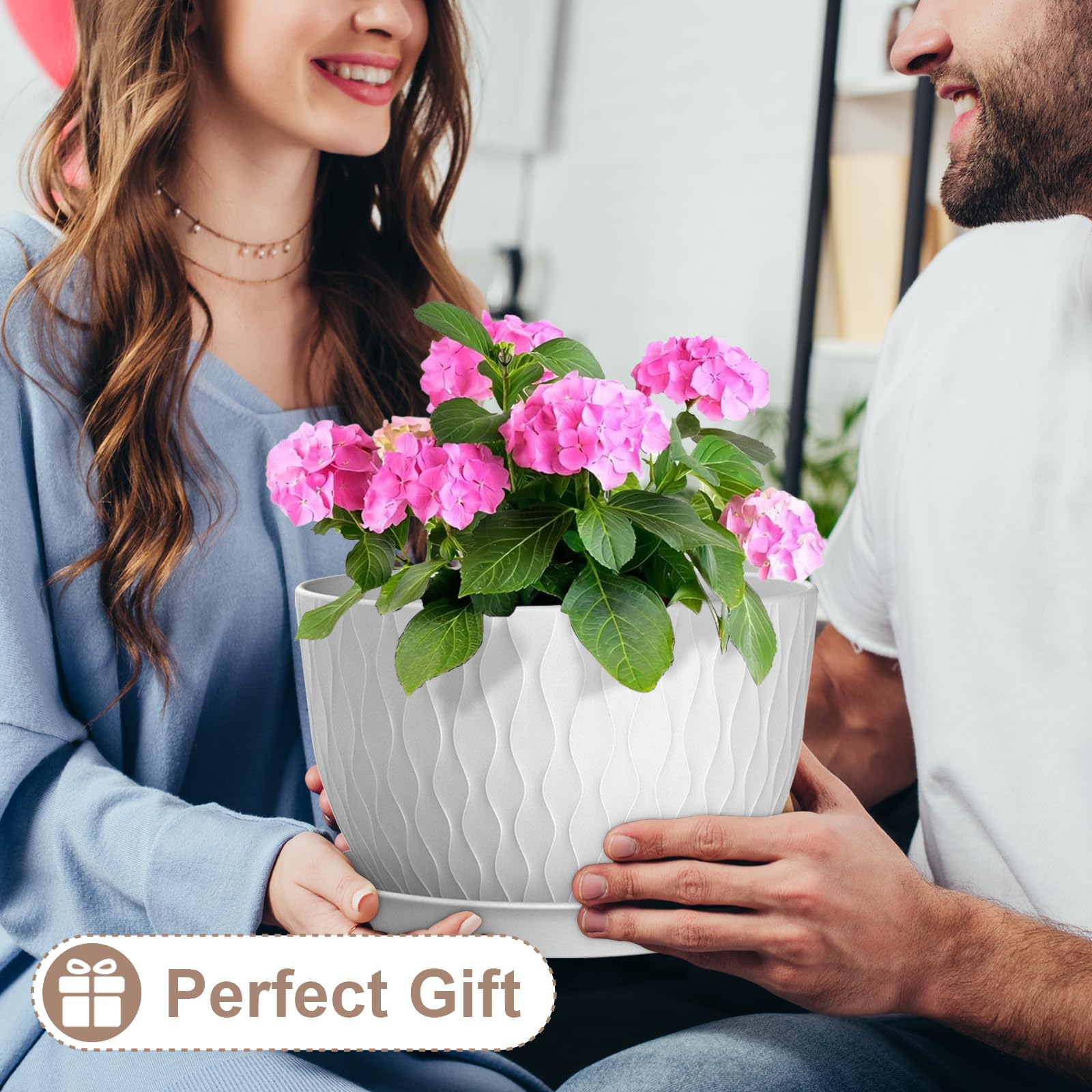 WSMKSZ 12 Inch plant pot in outdoor garden setting