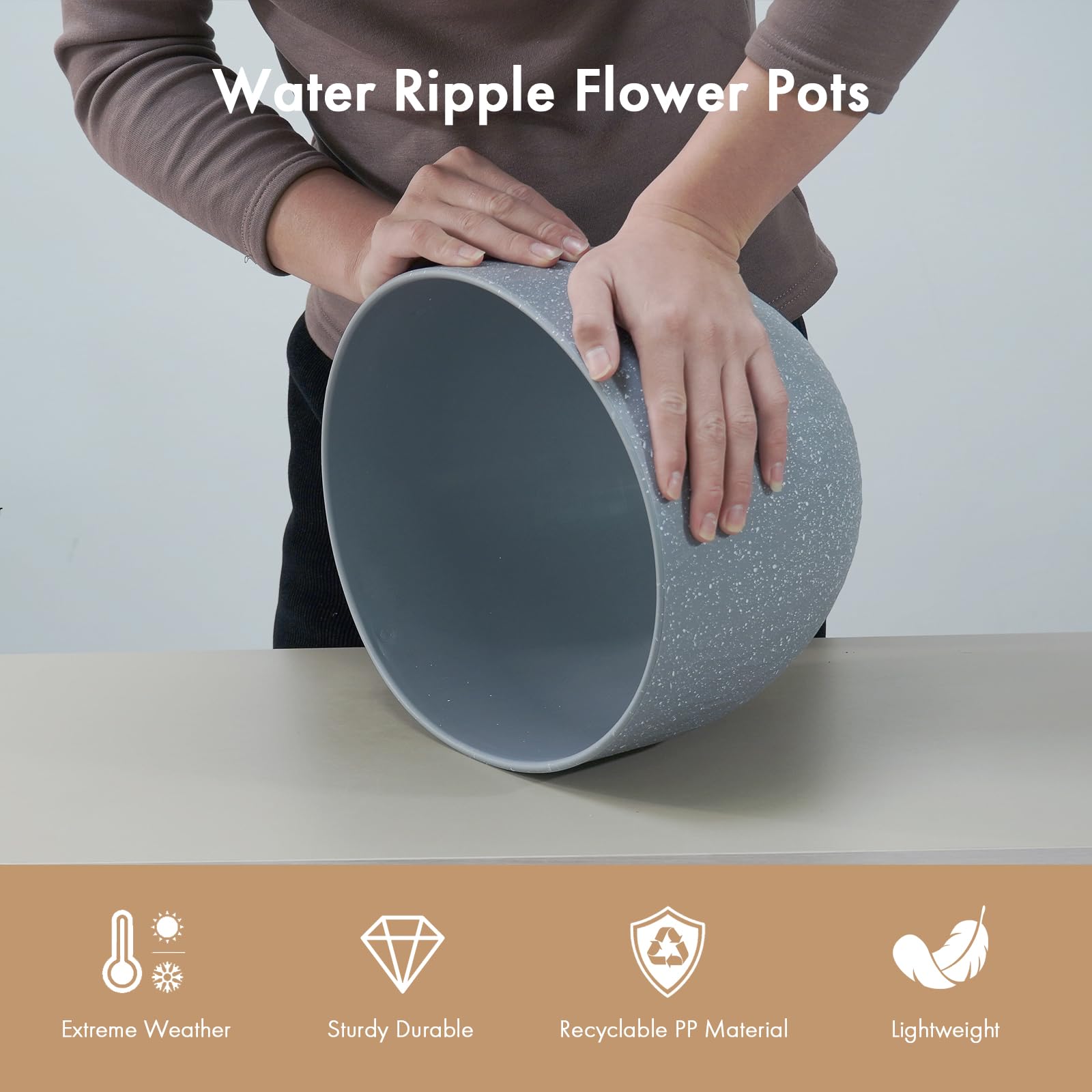 WSMKSZ 12 Inch Water Ripple Flower Pot in a garden setting
