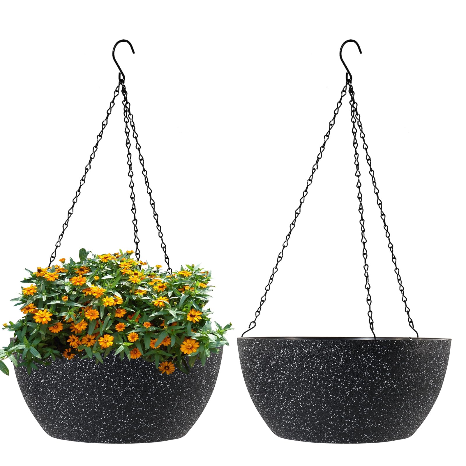 WSMKSZ 13 inch hanging planter front view in speckled black