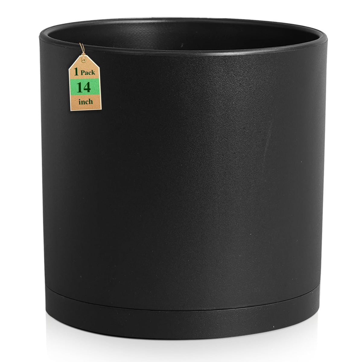 WSMKSZ 14 Inch Heavy-Duty Cylinder Deep Planter front view, Black