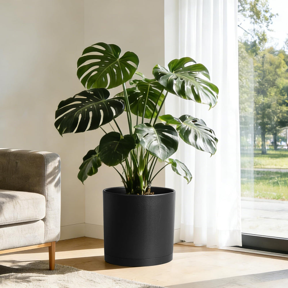 WSMKSZ 14 Inch Heavy-Duty Cylinder Deep Planter in outdoor setting