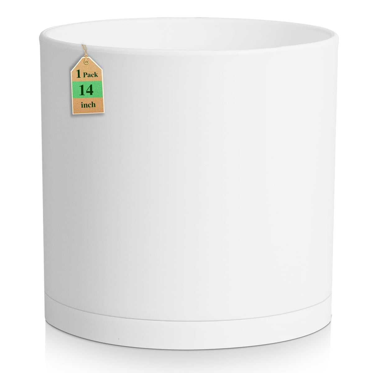 WSMKSZ 14 inch heavy-duty cylinder deep planter in white, front view