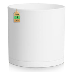 WSMKSZ 14 inch heavy-duty cylinder deep planter in white, front view