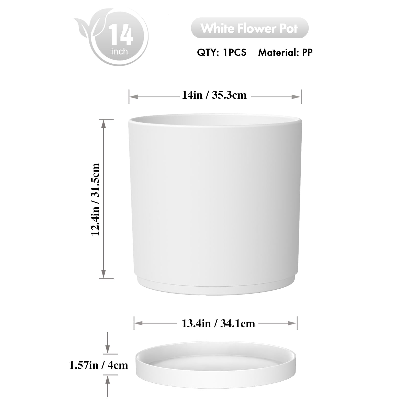 WSMKSZ 14 inch planter with drainage holes and detachable saucer